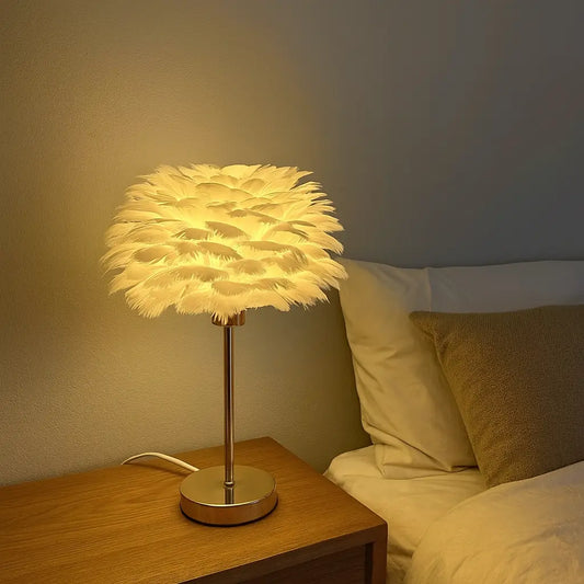 Luxury Feather Table Lamp – Elegant Soft-Glow Decorative Lighting