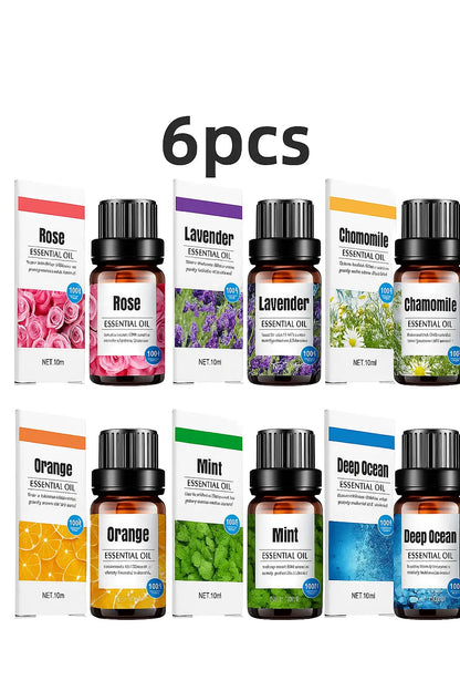 6-in-1 Aromatherapy Essential Oils Gift Set – Rose, Lavender, Chamomile, Orange, Mint & Deep Ocean (10ml)
